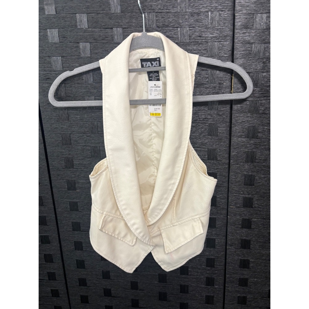 Taxi faux leather vest women's size small white NWT